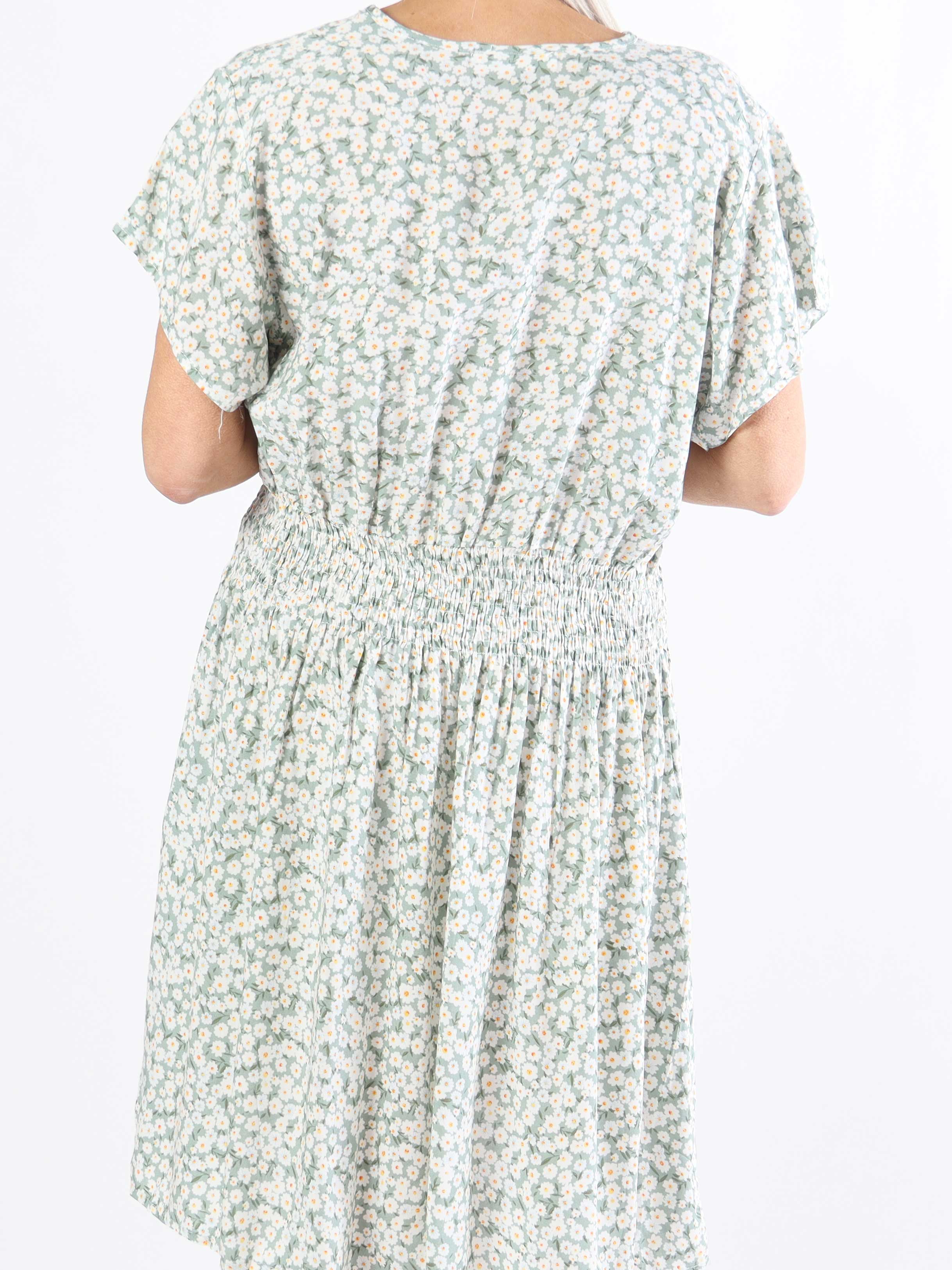 Clementine - Småblommig plus size-klänning med resår i midjan